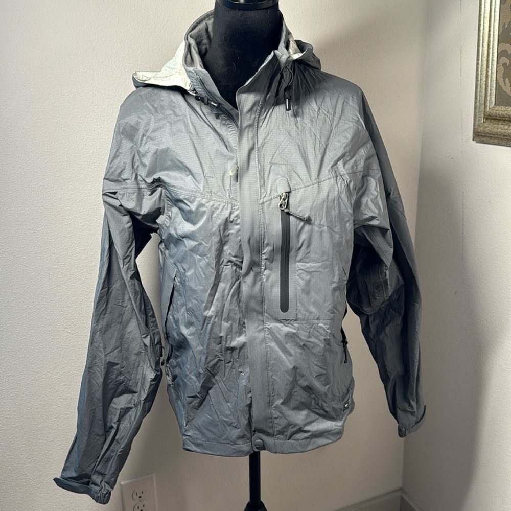 REÍ essential Rain Jacket zip up front hoodie lightweight gray Sz S
